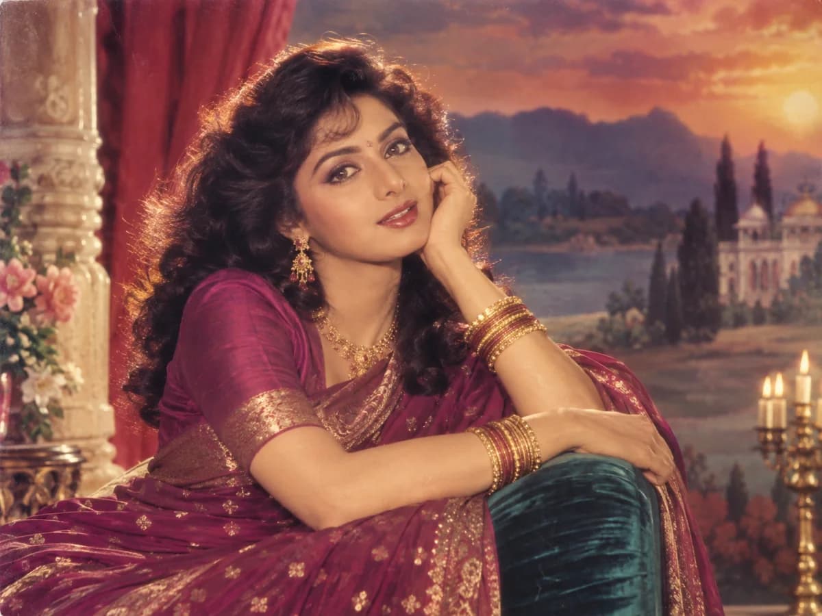 Bollywood cinema portrait 1980s AI photo prompt example