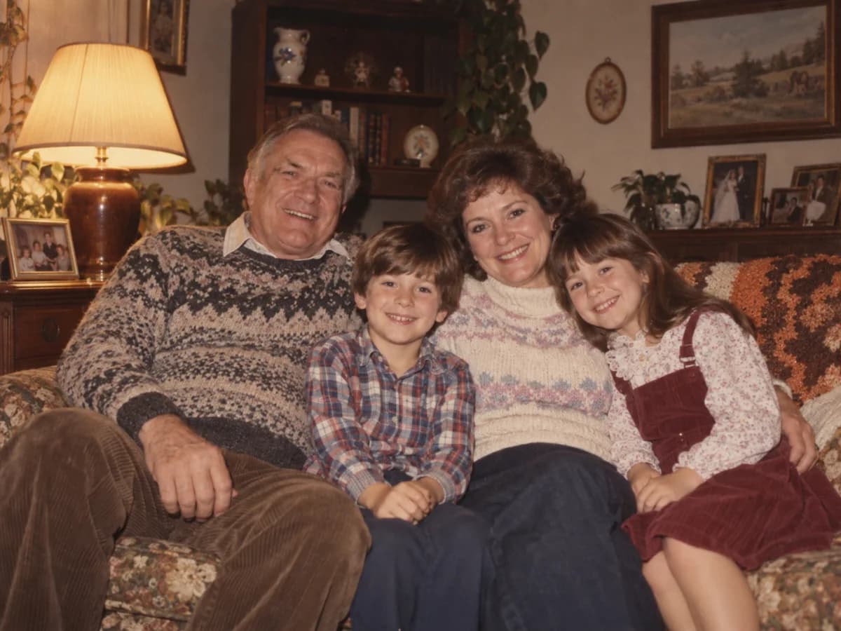 Warm family album 1980s AI photo prompt example